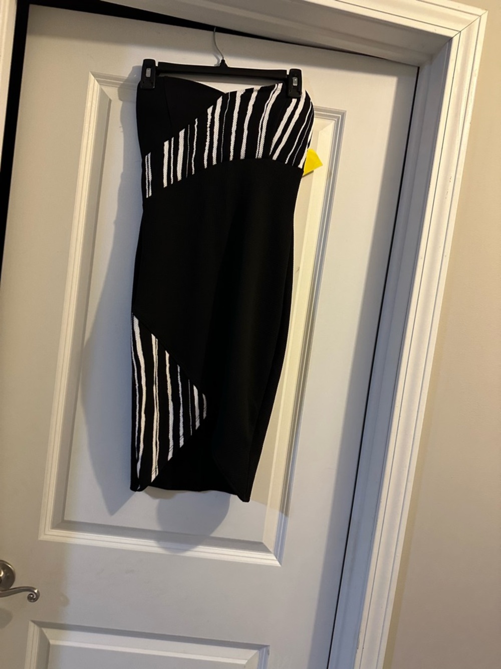 Alt B Black Strapless Dress with White Stripe Accents